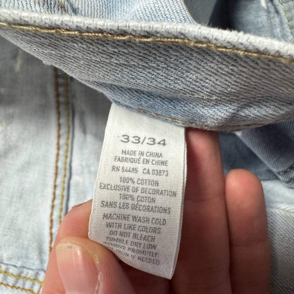 American Eagle Light Wash Distressed Straight Leg Jeans 33/34 Light Blue Cotton - Picture 3 of 8